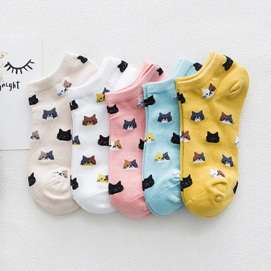 😊"Pretty Kitty" - 5 funny pairs of Japanese style sneaker socks for every taste🧦