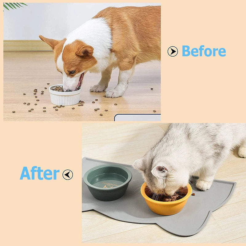 😽¡Deja que tu kitty cene con estilo!🍽 - Linda alfombrilla de silicona para proteger el suelo con forma de gatito