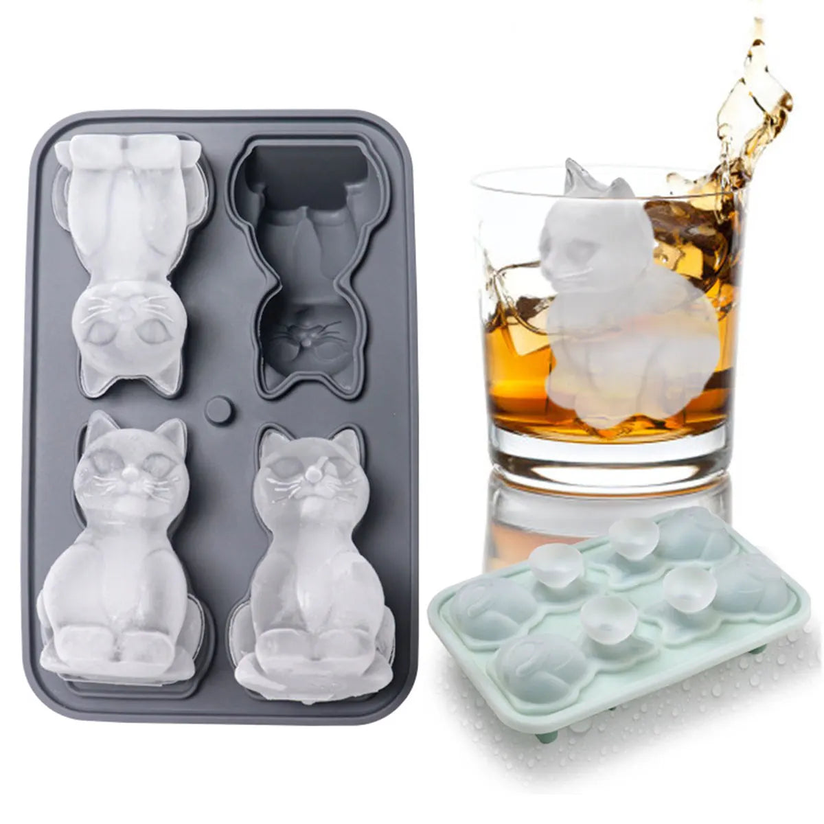 🧊"Four Freezing Felines"🙀 - Impresionantes moldes de silicona para cubitos de hielo🍹🍸
