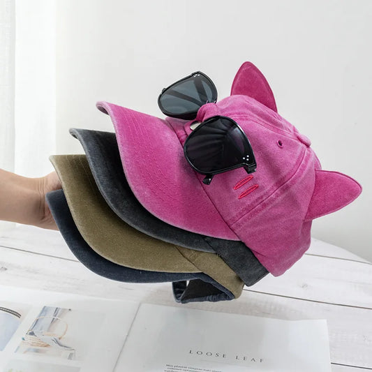 😺Kitty ears baseball cap with sunglasses😎
