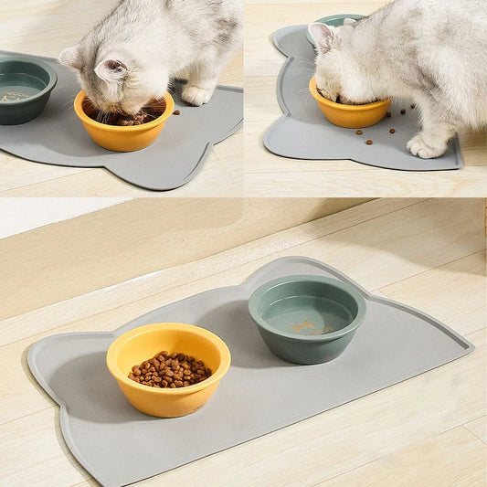 😽¡Deja que tu kitty cene con estilo!🍽 - Linda alfombrilla de silicona para proteger el suelo con forma de gatito