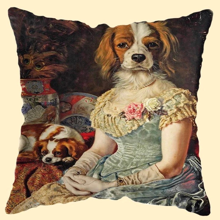 👑"La duquesa de Miaowshire y el duque de Barkshire": Fundas de cojines para gatos y perros de estilo vintage absolutamente elegantes